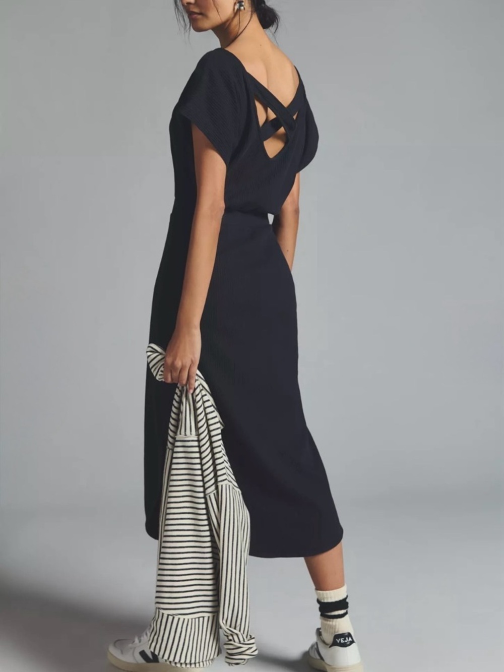 Daily Practice by Anthropologie 
Dolman-Sleeved Midi Dress Black Color 
Size XXS